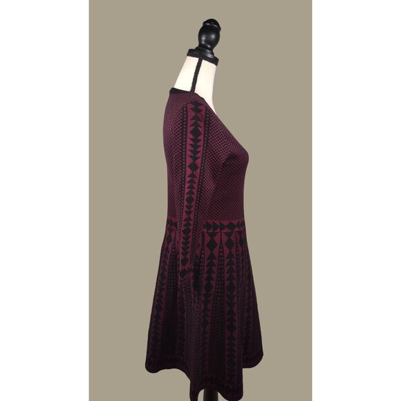 Nina Leonard Wine and Black Fit and Flare Sweater Knit Dress Size Medium NWT - Picture 4 of 15